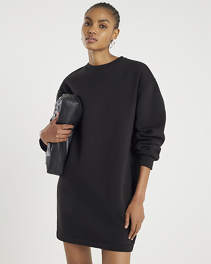 Black Long Sleeve Sweatshirt Dress