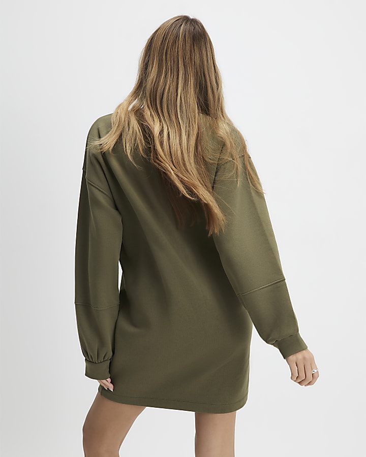 Khaki Long Sleeve Sweatshirt Dress
