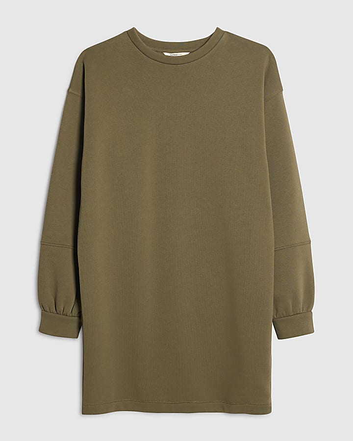 Khaki Long Sleeve Sweatshirt Dress