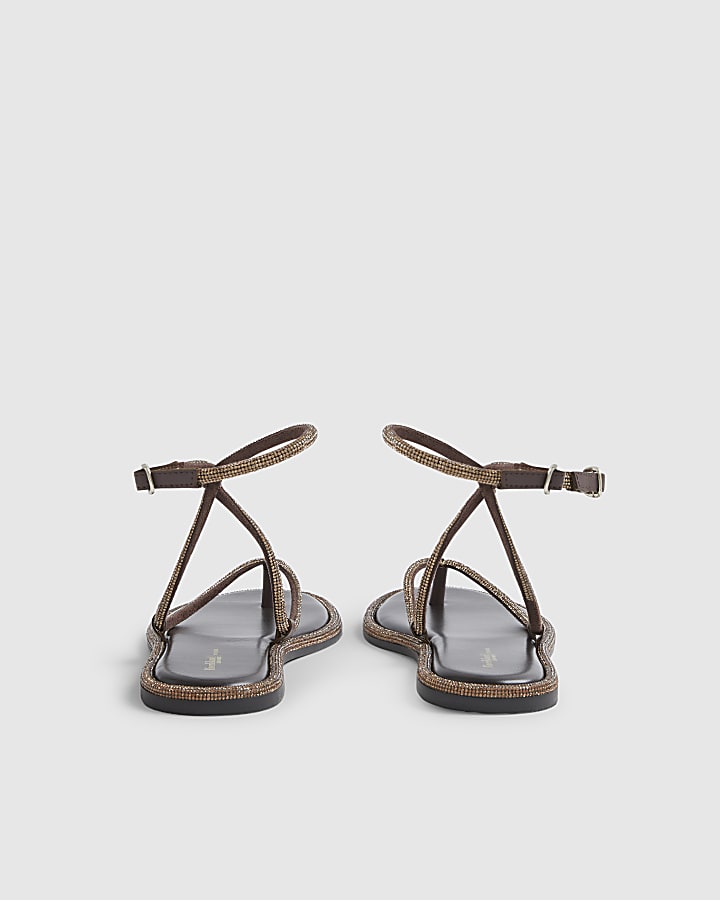 Brown Embellished Twist Mule Sandals