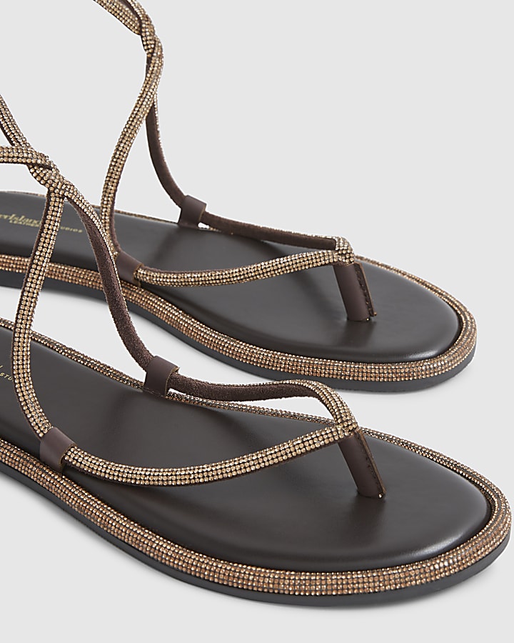 Brown Embellished Twist Mule Sandals