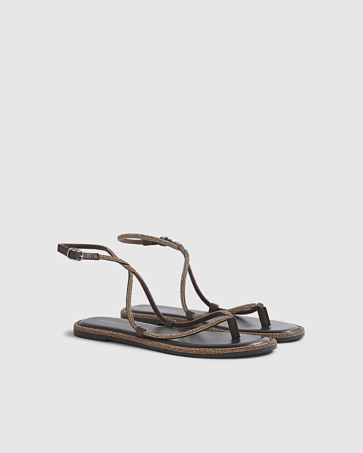 Brown Embellished Twist Mule Sandals