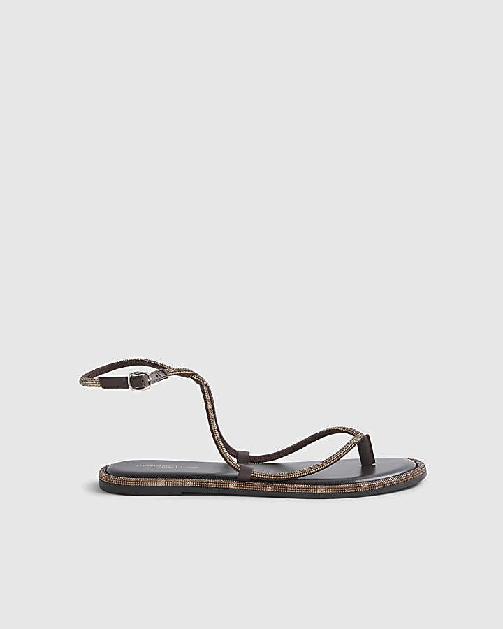 Brown Embellished Twist Mule Sandals