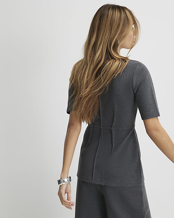 Grey Seam Detail Wide Leg Trousers