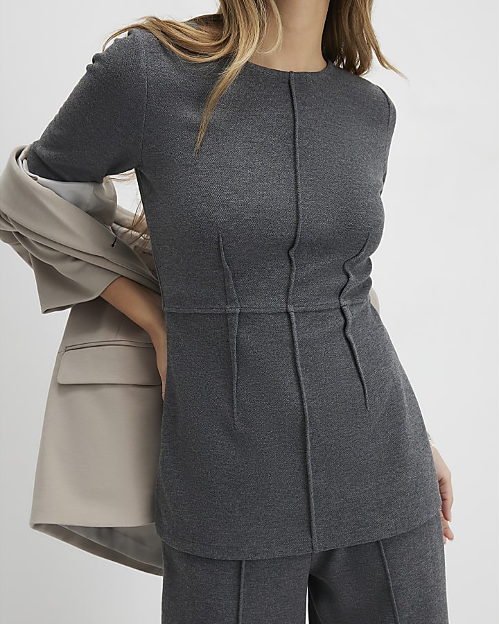 Grey Seam Detail Wide Leg Trousers