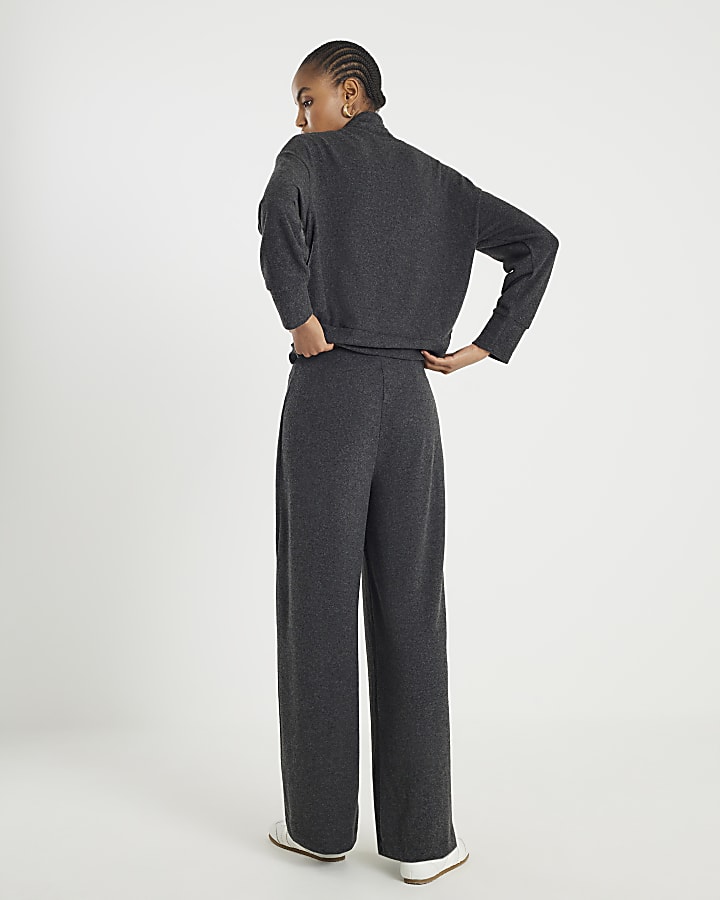 Grey Cosy Wide Leg Trousers