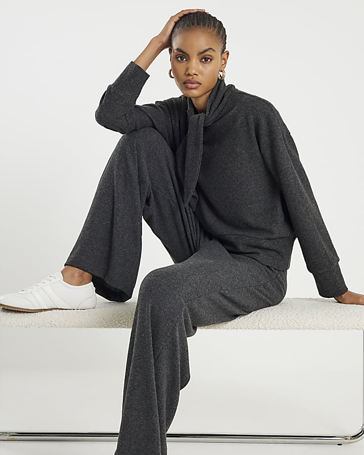 Grey Cosy Wide Leg Trousers