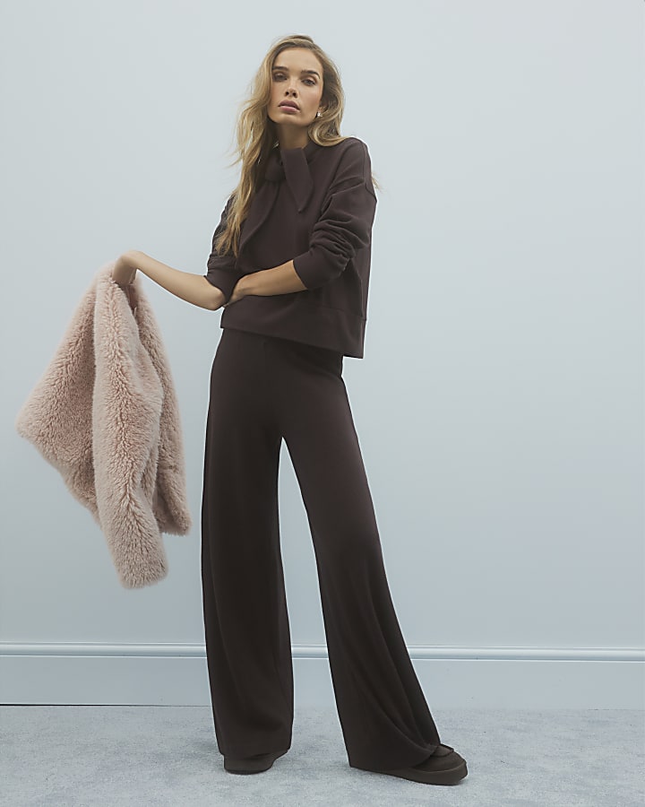 Brown Cosy Wide Leg Trousers
