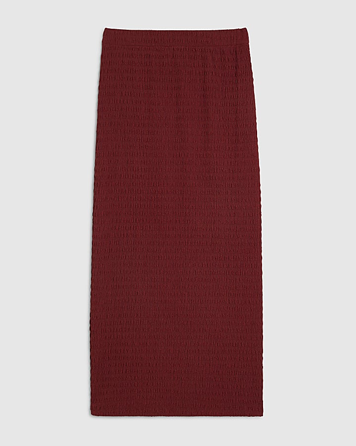 Red Textured Midi Skirt