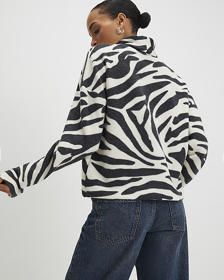 White Cosy Zebra Print Long Sleeve Top