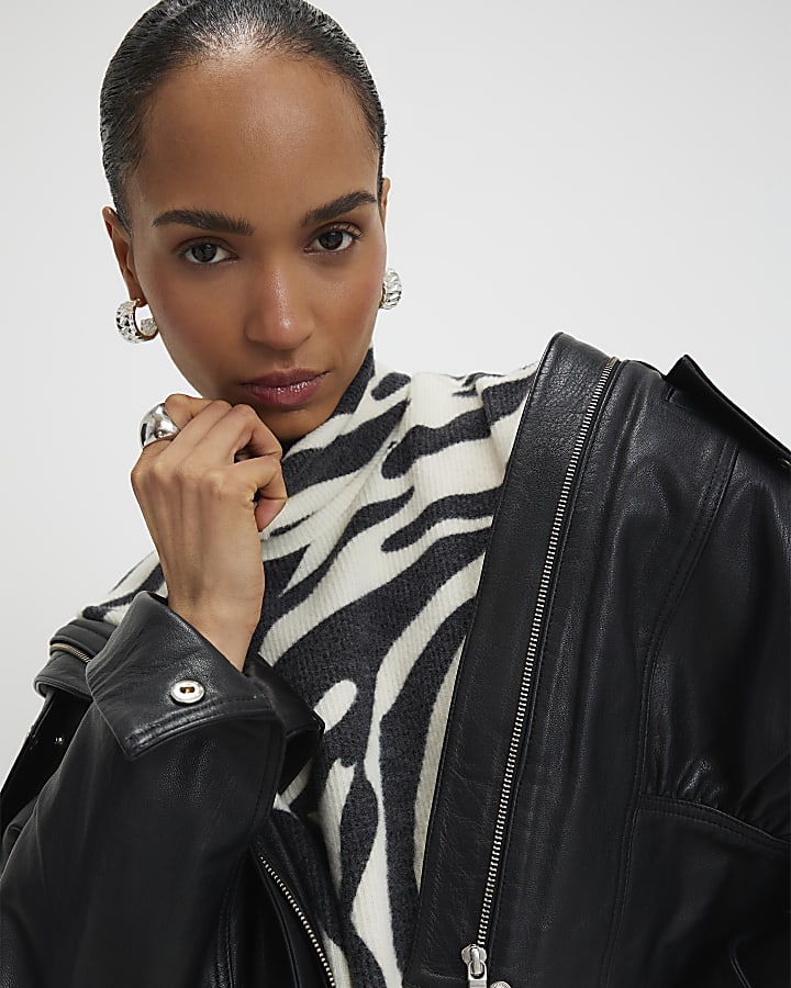 White Cosy Zebra Print Long Sleeve Top