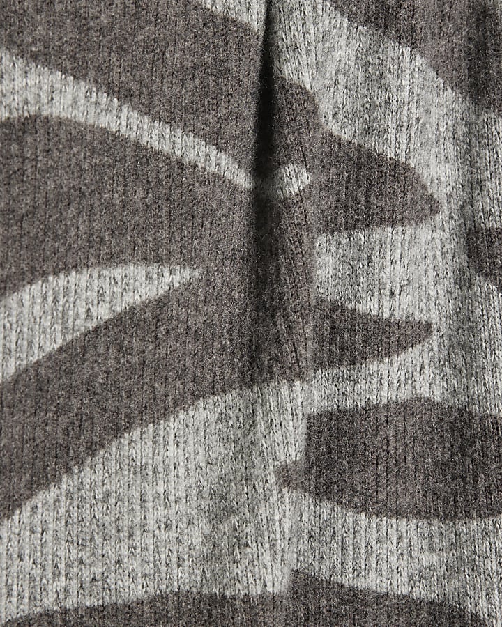 Grey Cosy Zebra Print Wide Leg Trousers