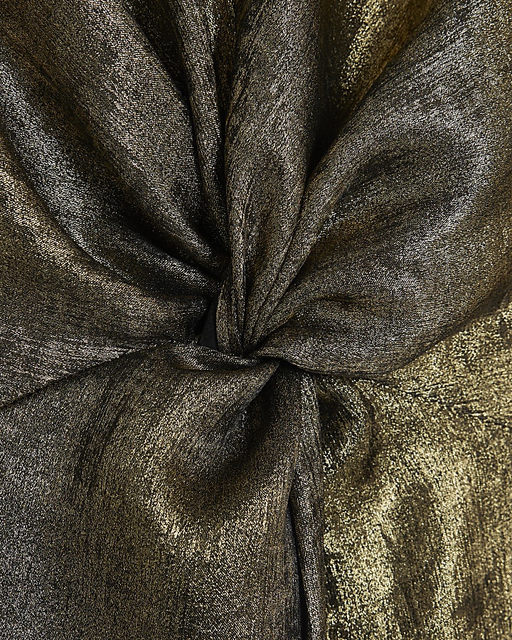 Gold Metallic Knot Front Mini Dress