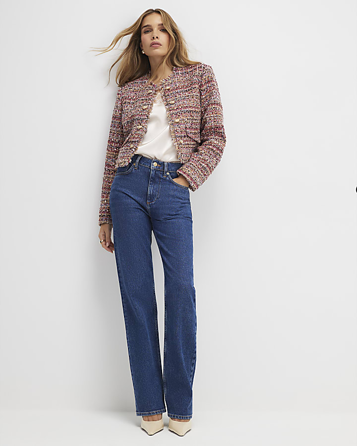 Red Boucle Edge To Edge Jacket