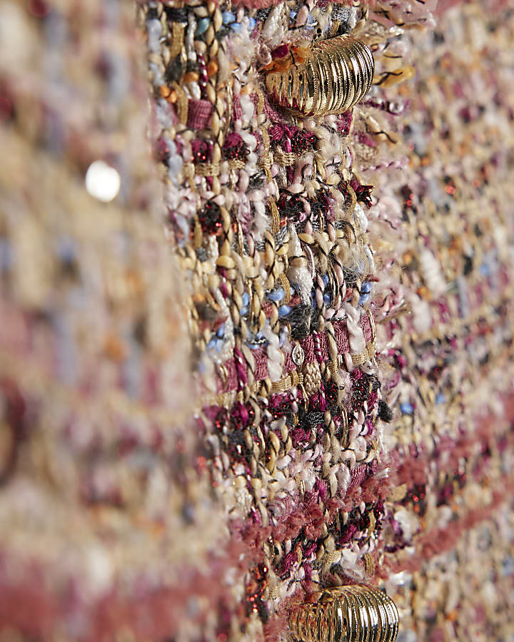 Red Boucle Sleeveless Fringed Waistcoat