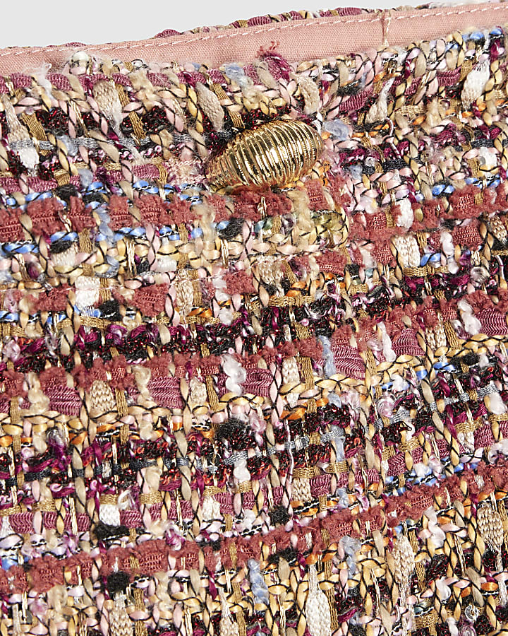 Red Boucle Fringed Hem Shorts