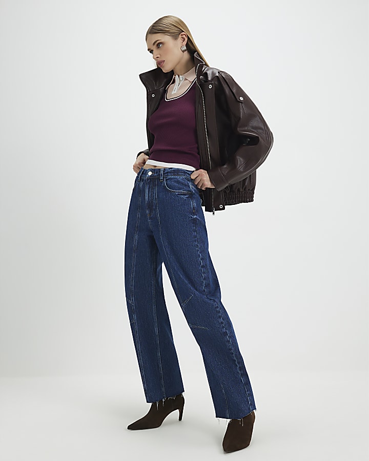 Red Ribbed Short Sleeve Layered Polo Shirt