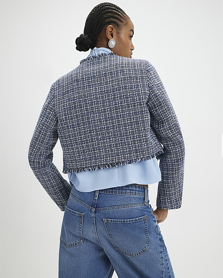 Blue Frayed Edge Boucle Jacket