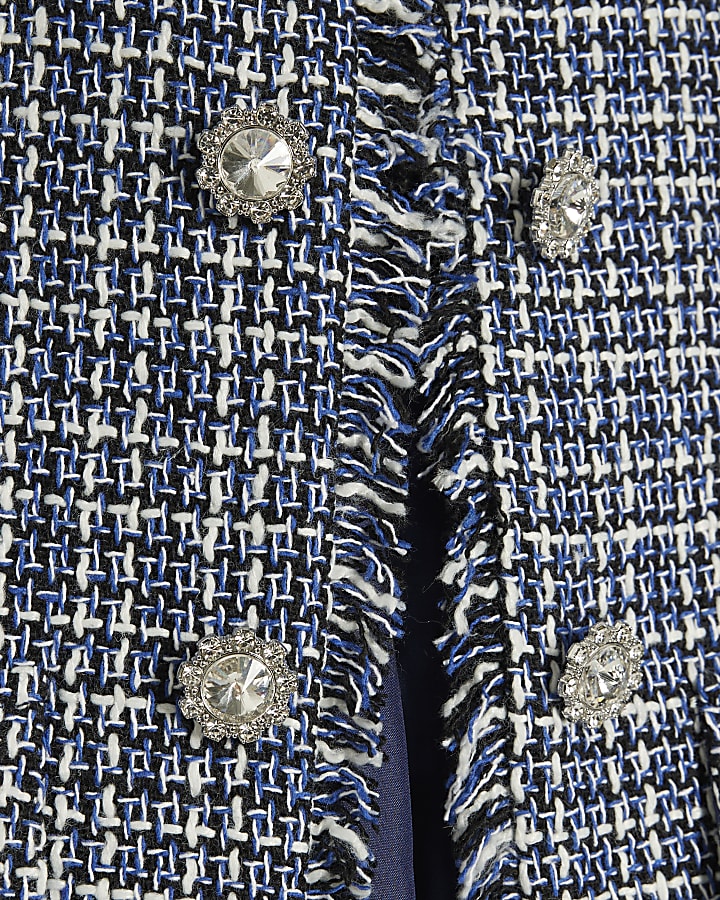 Blue Frayed Edge Boucle Jacket