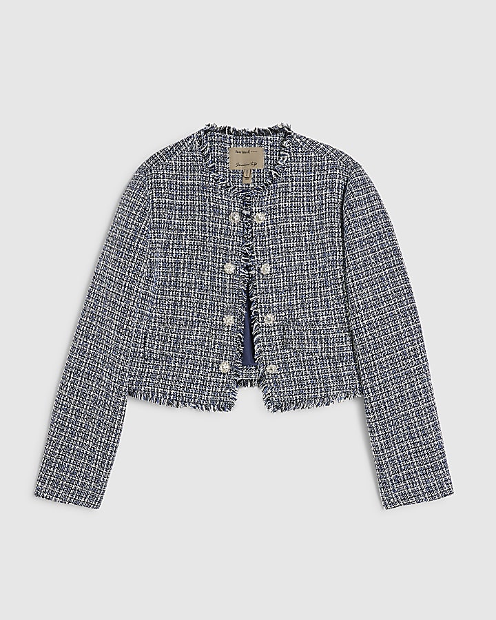 Blue Frayed Edge Boucle Jacket