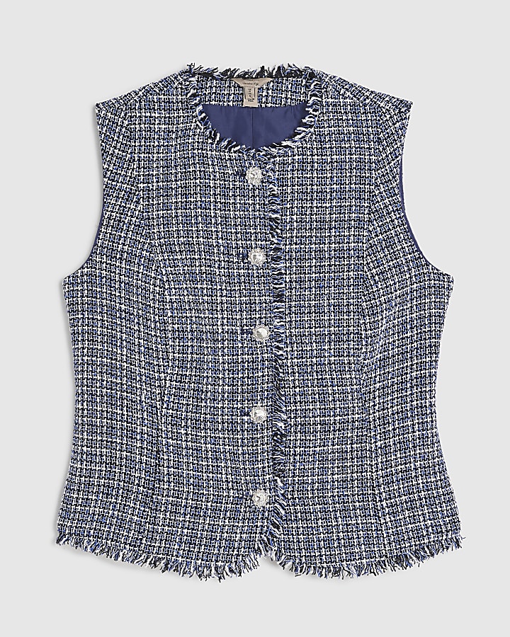 Blue Boucle Fringed Waistcoat