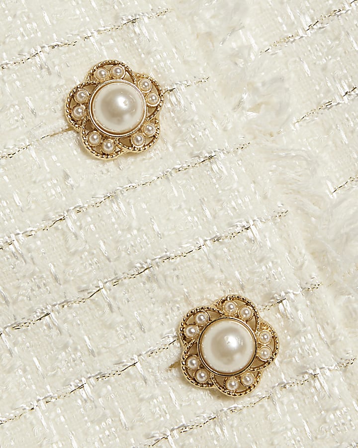 White Fringe Hem Boucle Waistcoat