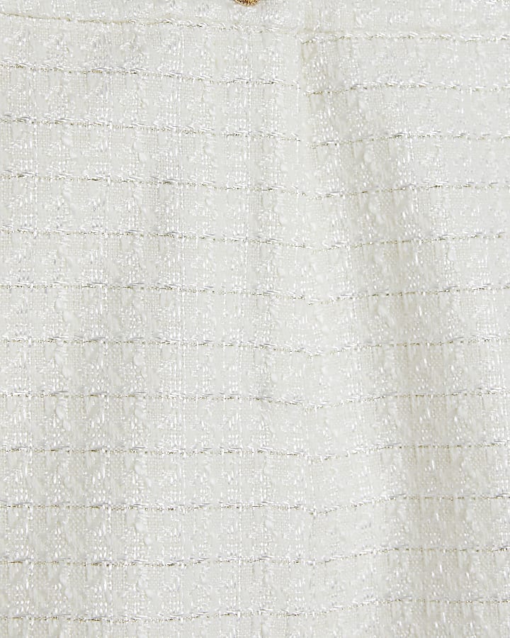 White Fringe Hem Boucle Shorts