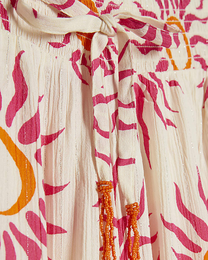 White Sun Print Wide Leg Beach Trousers