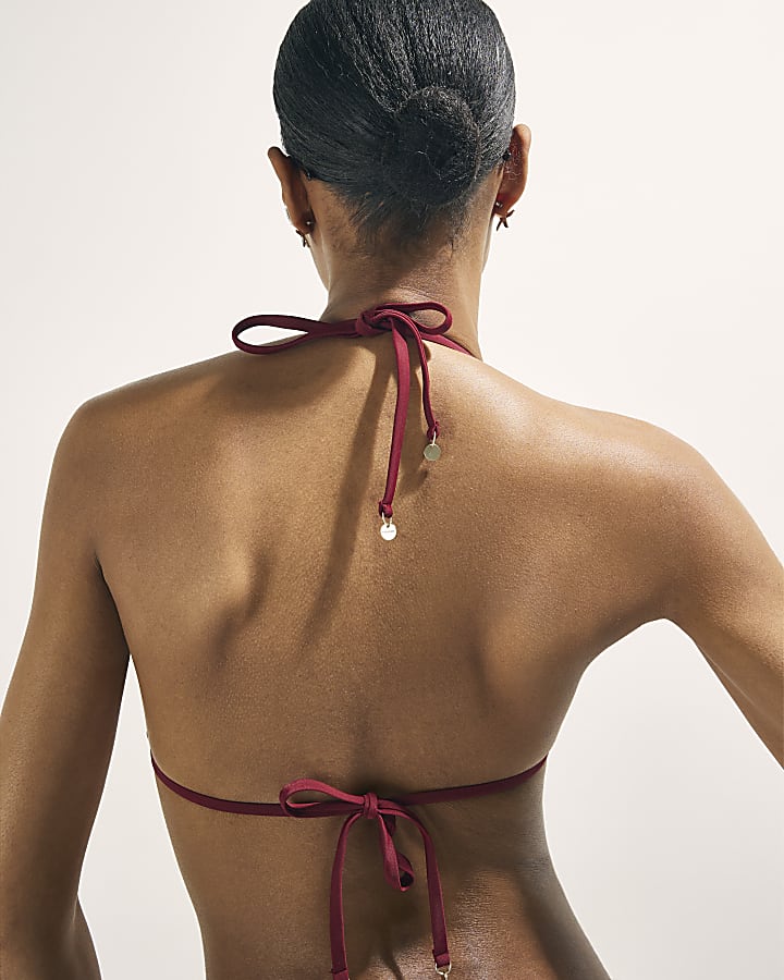 Red Diamante Triangle Bikini Top