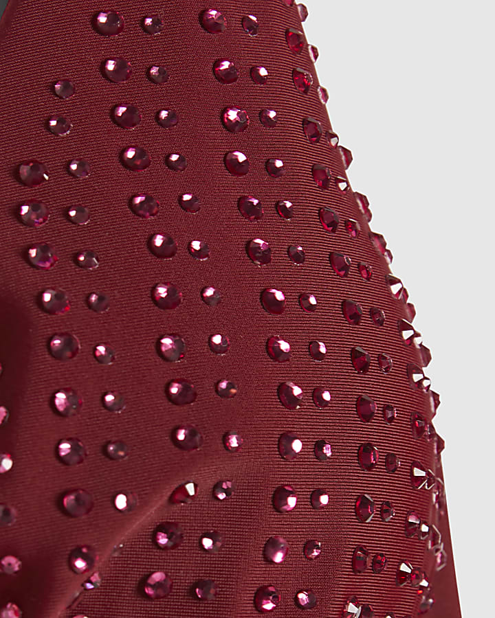 Red Diamante Triangle Bikini Top