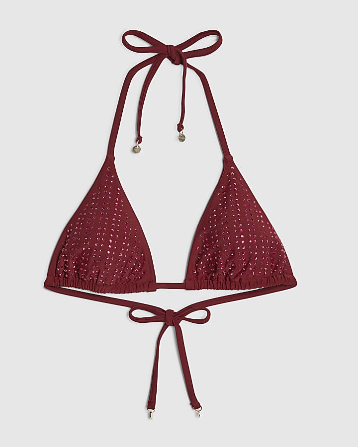 Red Diamante Triangle Bikini Top