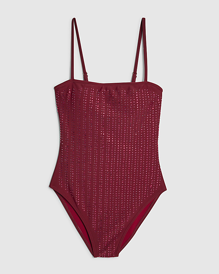 Red Diamante Embellished Swimsuit