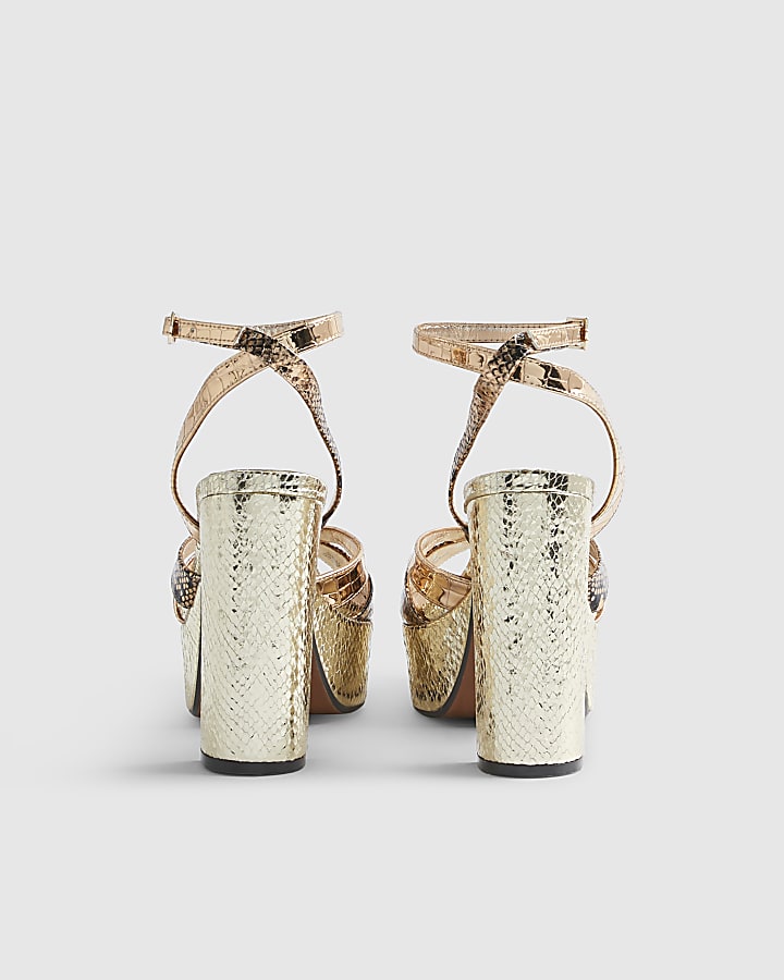Gold Cross Strap Platform Heels