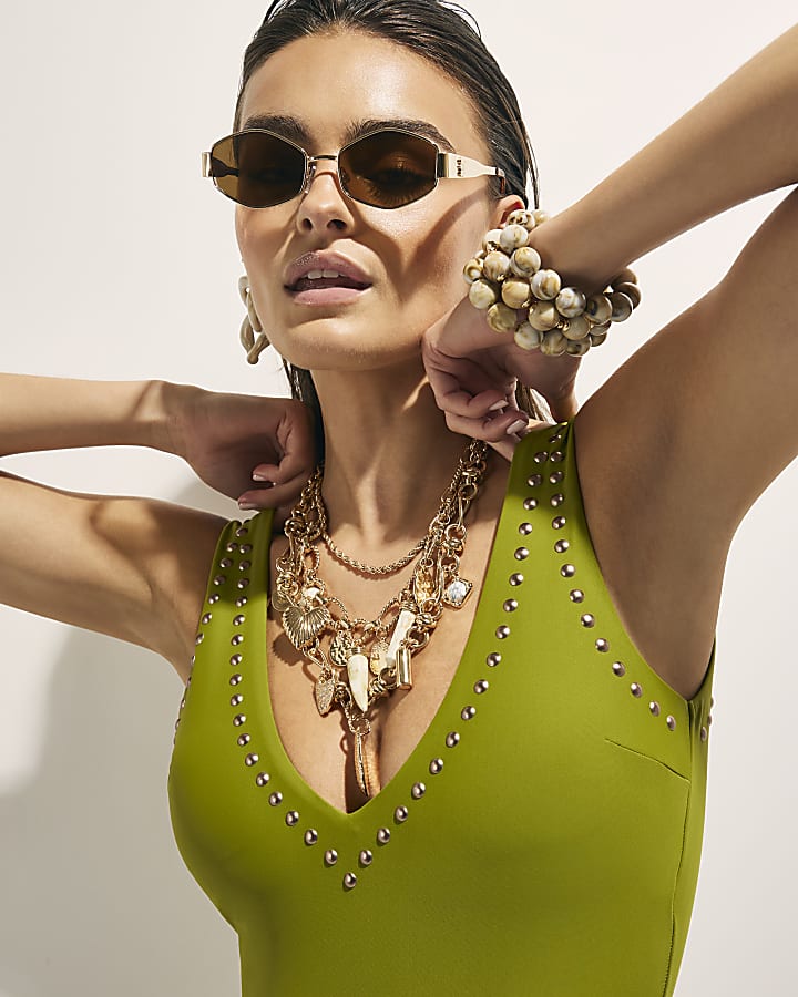 Khaki Studded Swimsuit