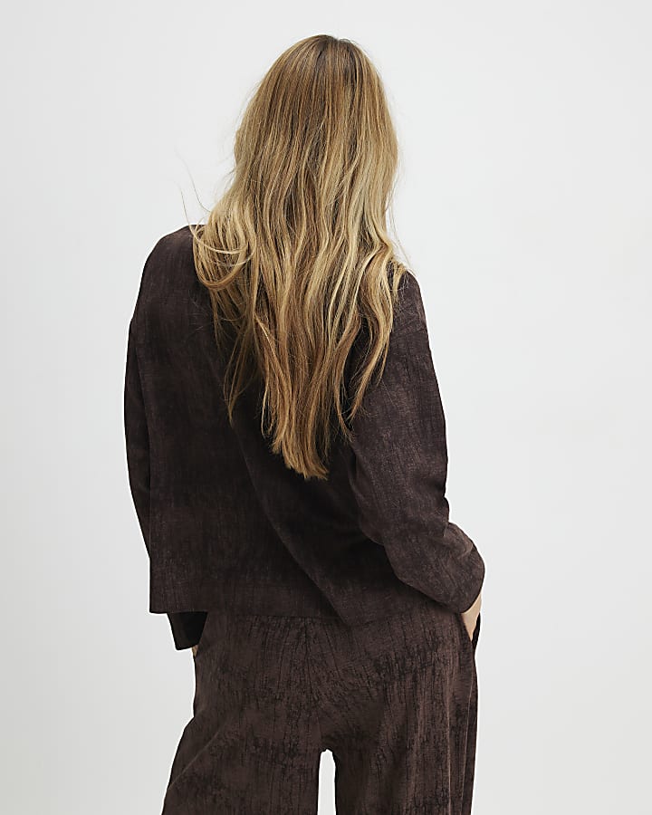 Brown Premium High Neck Crinkle Effect Top