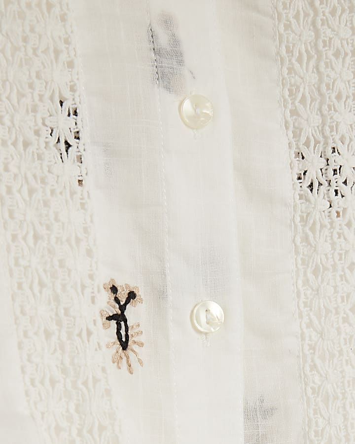 White Floral Embroidered Shirt