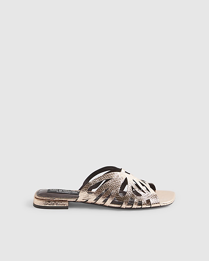 Rose Gold Butterfly Mule Flat Sandals