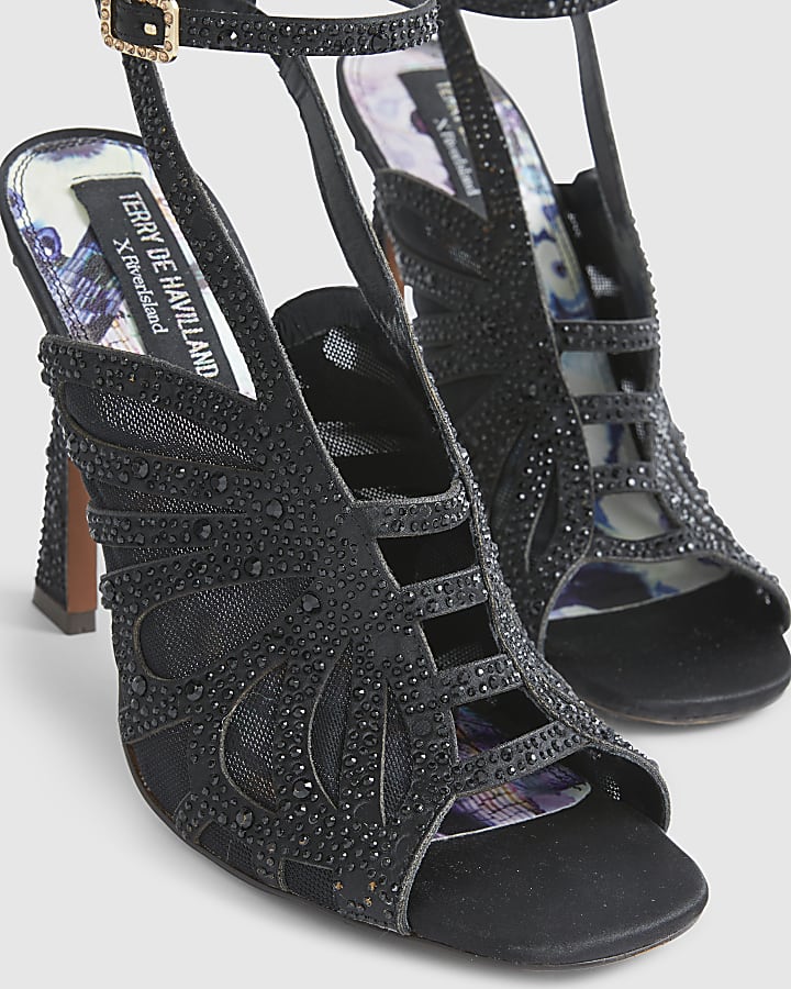 Black Butterfly Caged Heels