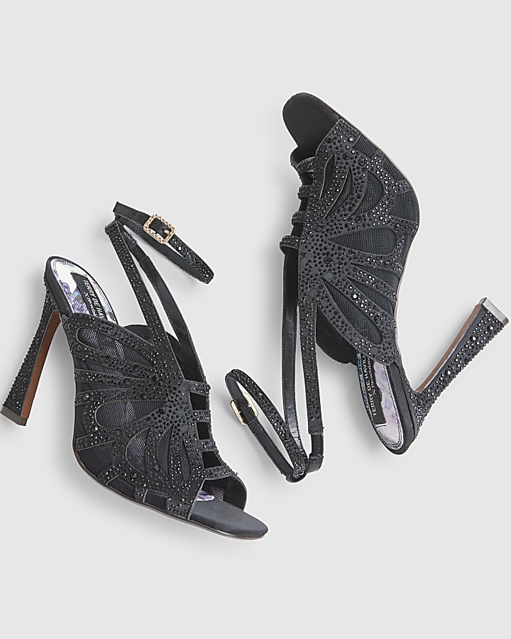 Black Butterfly Caged Heels