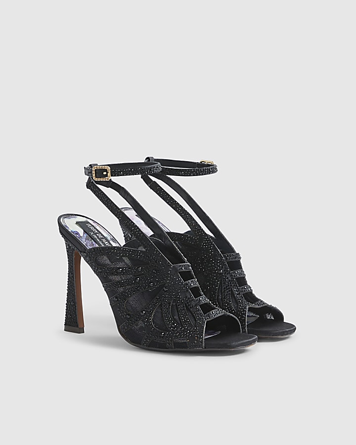 Black Butterfly Caged Heels
