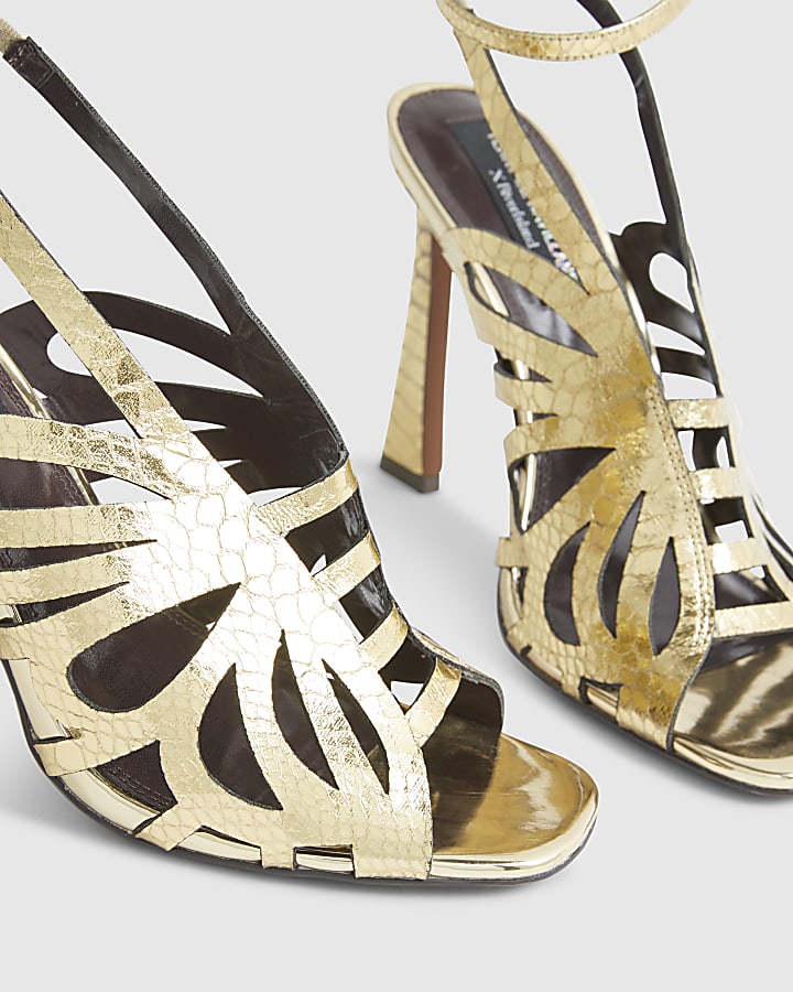 Gold Butterfly Caged Heels