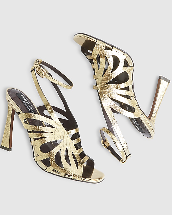 Gold Butterfly Caged Heels