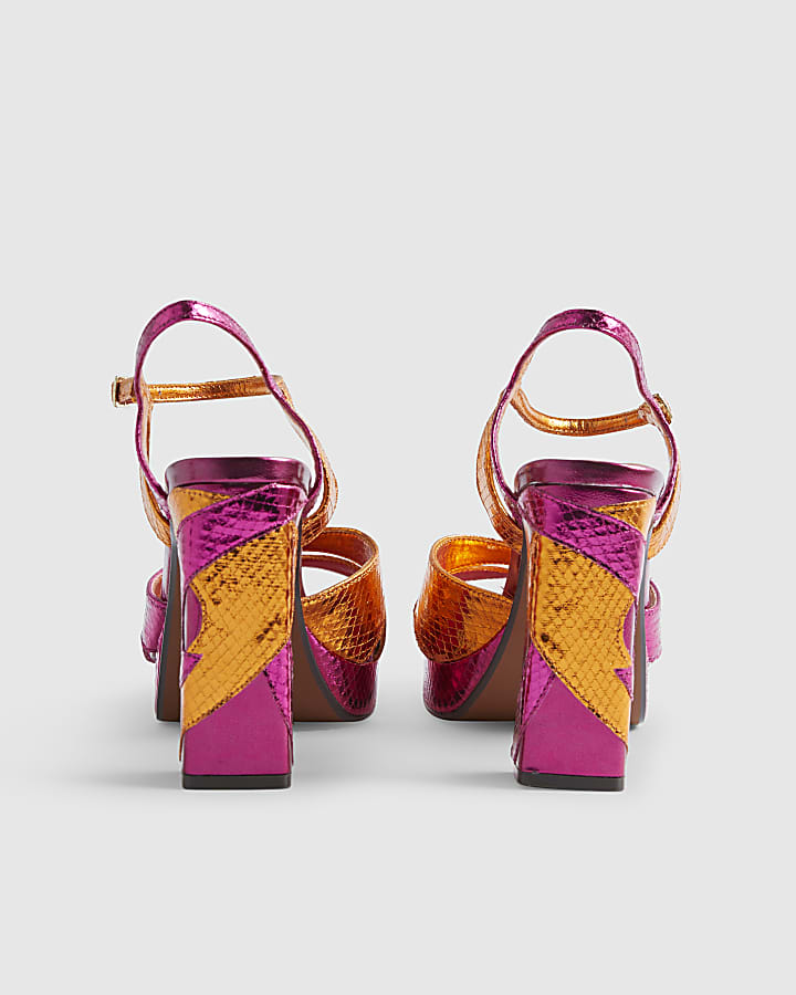 Pink Metallic Platform Heeled Sandals