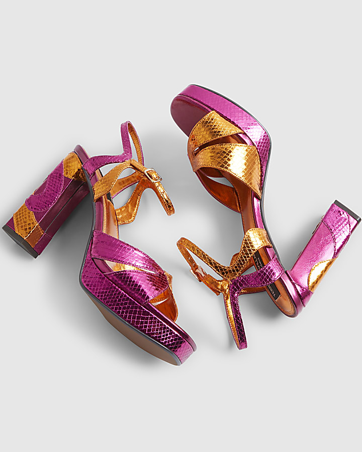 Pink Metallic Platform Heeled Sandals