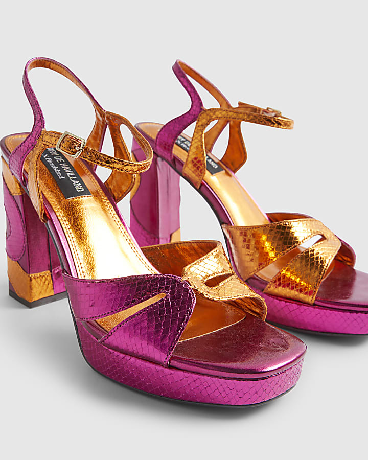 Pink Metallic Platform Heeled Sandals
