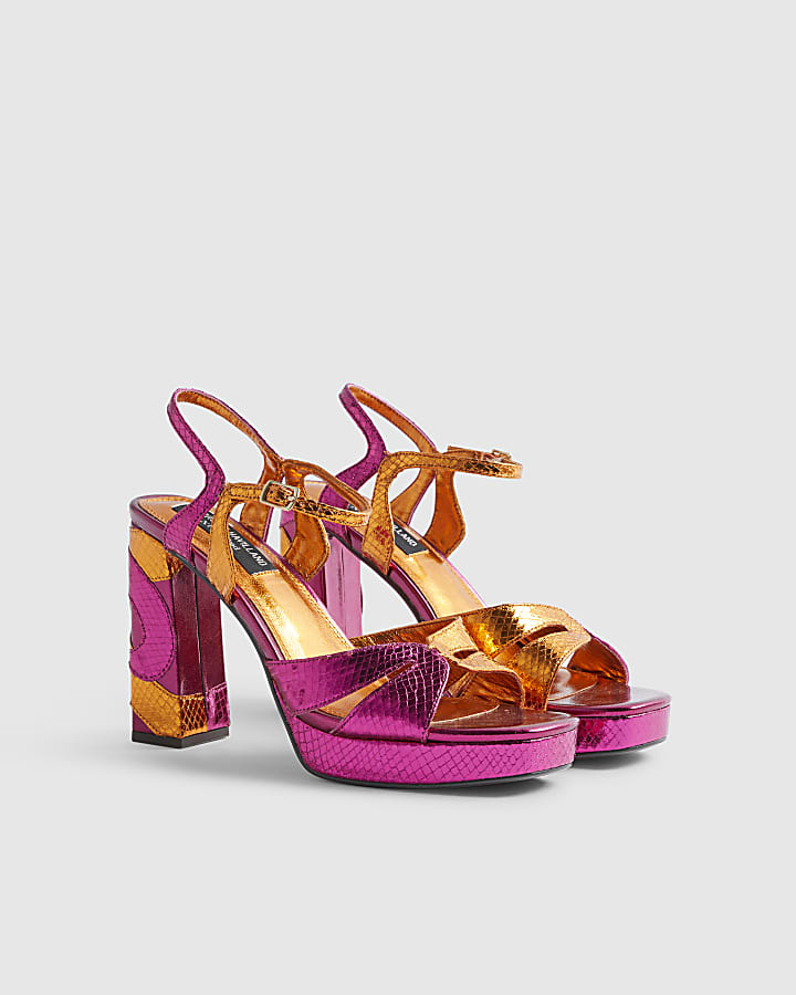 Pink Metallic Platform Heeled Sandals