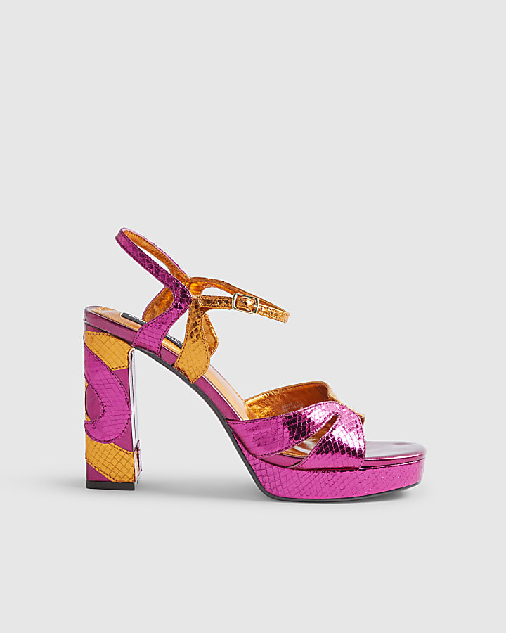 Pink Metallic Platform Heeled Sandals