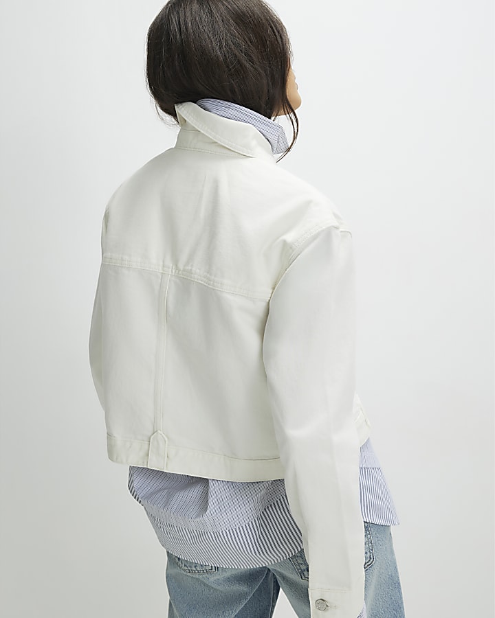 Cream Pocket Front Denim Jacket