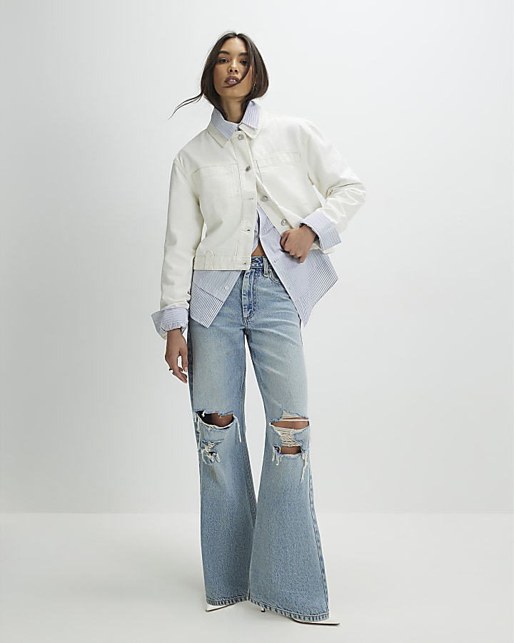 Cream Pocket Front Denim Jacket