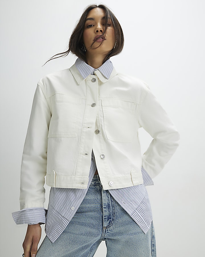 Cream Pocket Front Denim Jacket